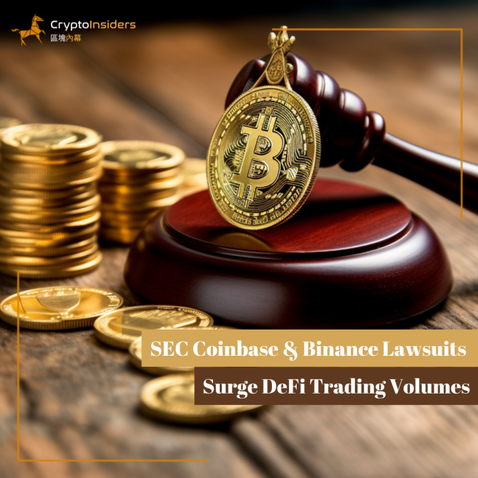 SEC Coinbase & Binance Lawsuits Surge DeFi Trading Volumes